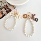 Pearl Beaded Bow Round Charm Keychain Plastic Resin Material 4