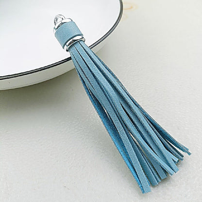 Silver PU Leather Tassel Keychain Metallic 9cm Length - 10 blue green
