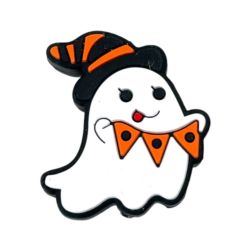 Silicone Focal Beads Halloween Ghost Holding Witch Hat Banners 20pcs