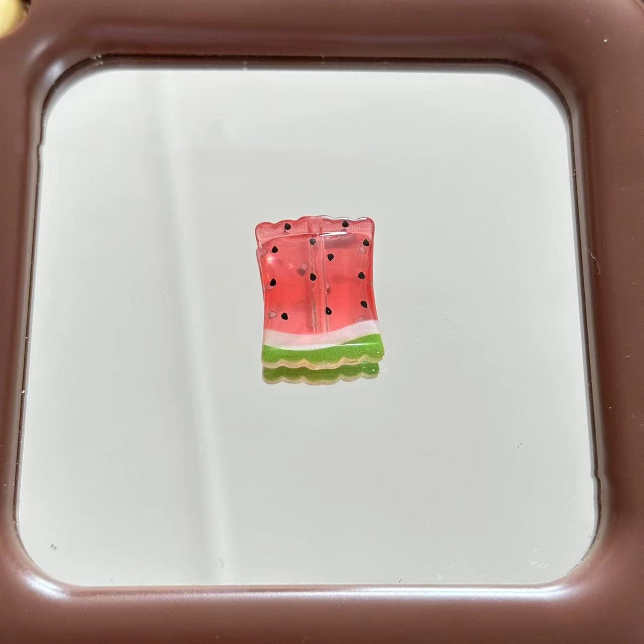 Square Acrylic Beads 25mm Watermelon Printed Snack Bag Style 10pcs 3