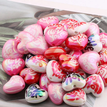 Plating Round Heart Acrylic Beads 16mm 20mm UV Valentine Print 20pcs 3
