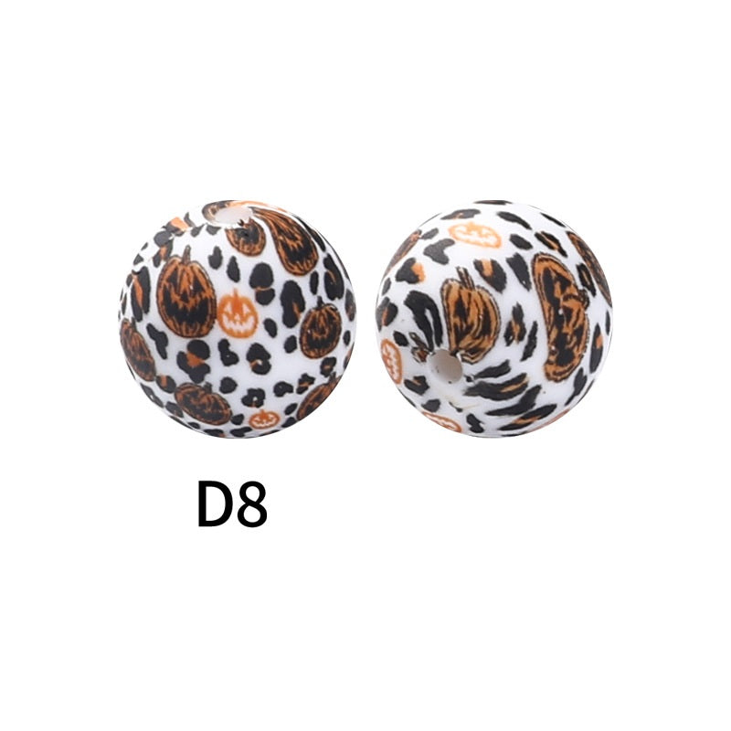 50Pcs 15mm Colored pattern printed silicone beads 10