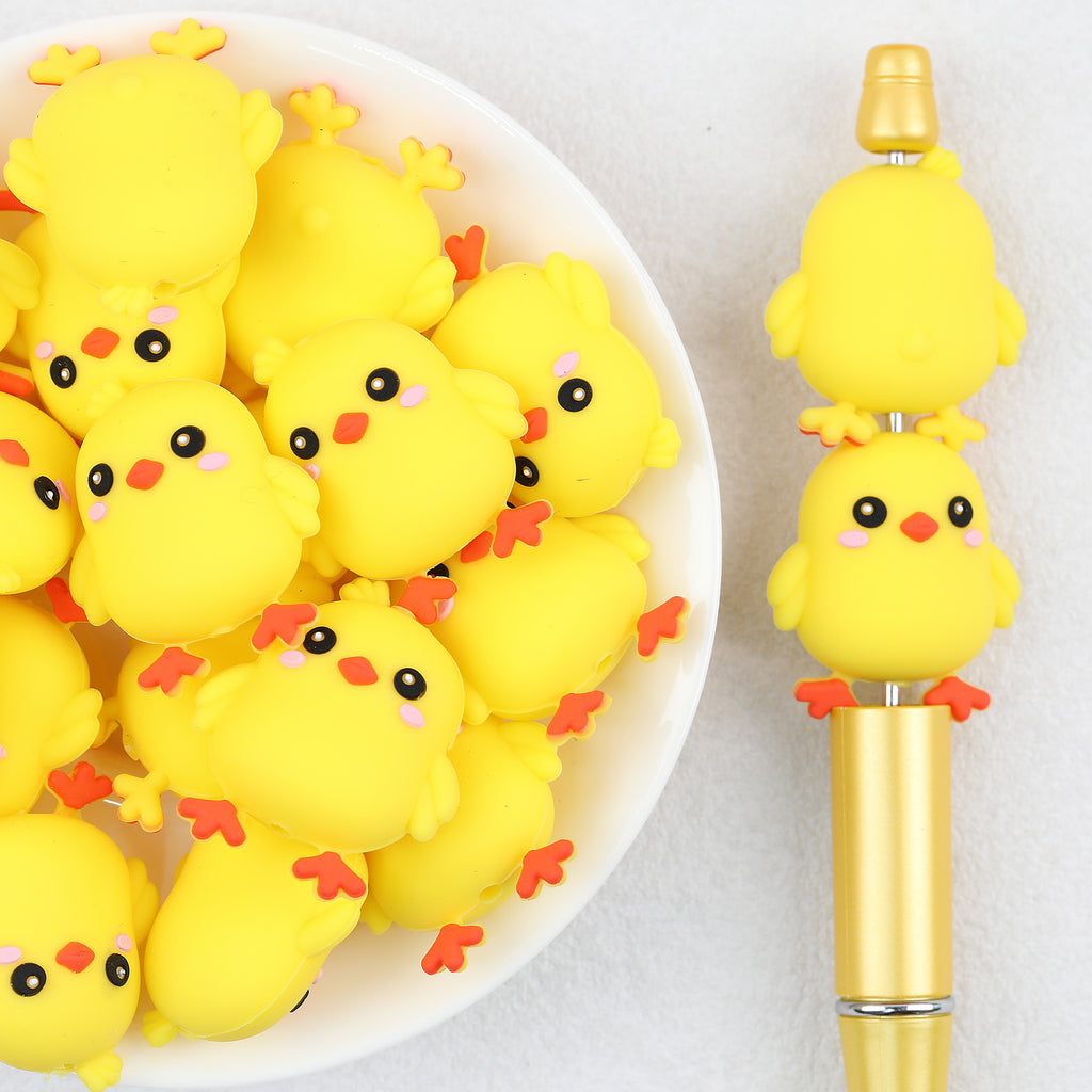 3D Cute Cartoon Yellow Chick Silicone Focal Beads 20Pcs 