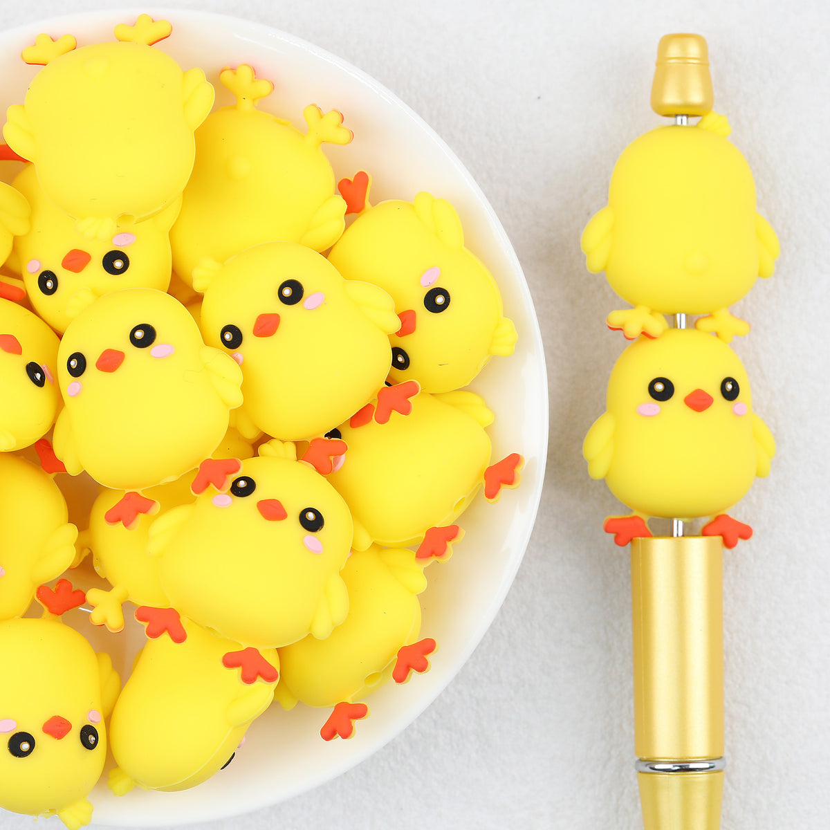 3D Cute Cartoon Yellow Chick Silicone Focal Beads 20Pcs 