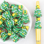 3D Christmas Tree Silicone Focal Beads Wholesale, Five-Point Star Topper Snowflake Details Red Dot Accents