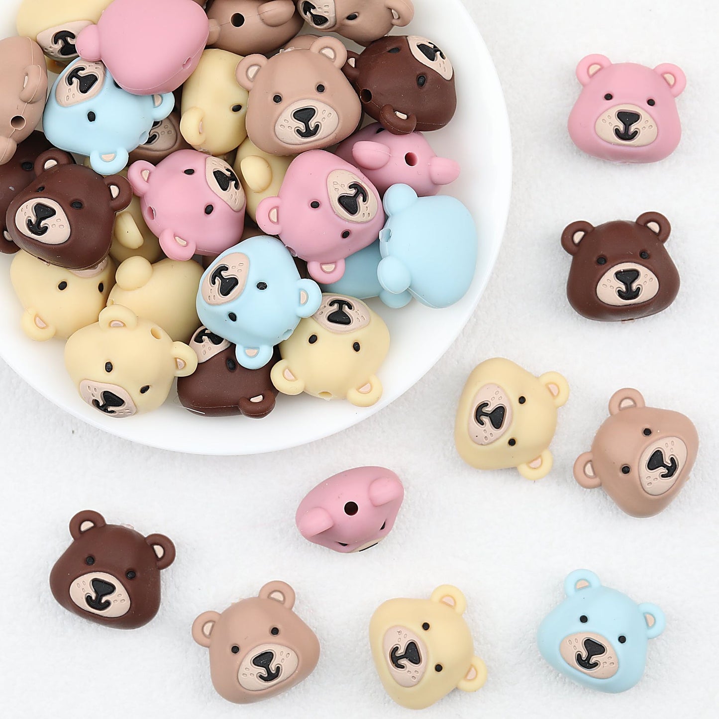 Colorful 3D Bear Head Silicone Focal Beads Cute Animal Design 20pcs