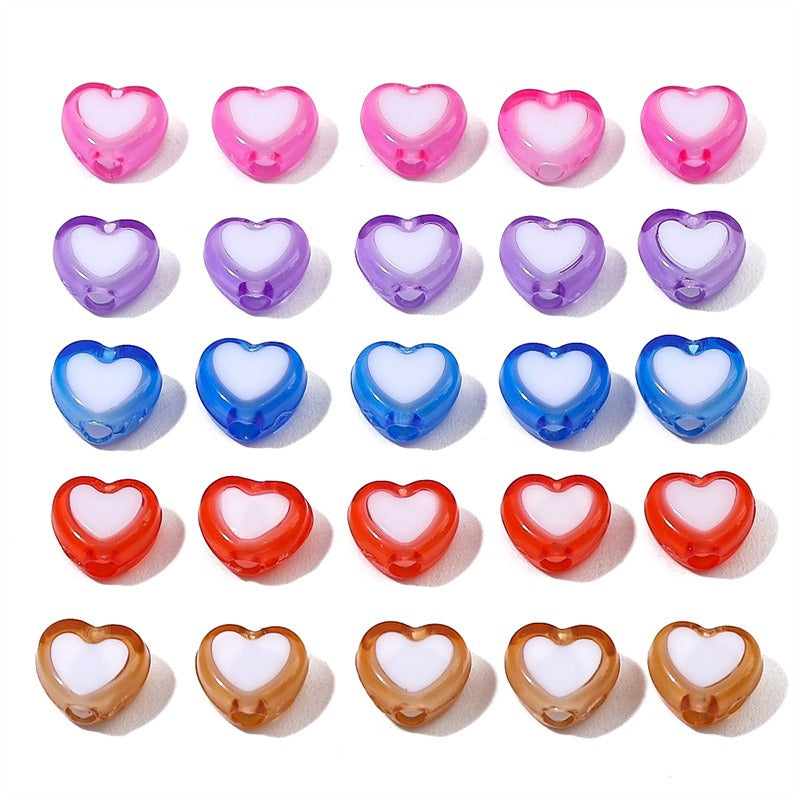 Makaron Heart Acrylic Beads 8x7mm Two Tone Translucent 60pcs