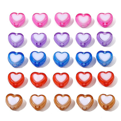 Makaron Heart Acrylic Beads 8x7mm Two Tone Translucent 60pcs