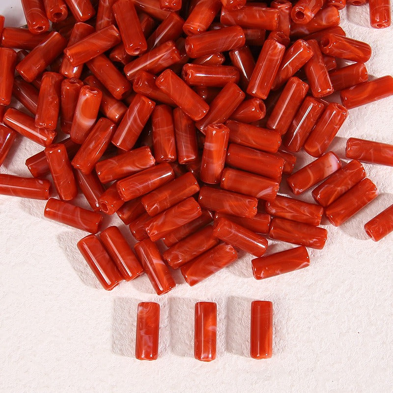 Dual-Color Tube Acrylic Beads 18x7mm Glossy Swirls 200pcs 17
