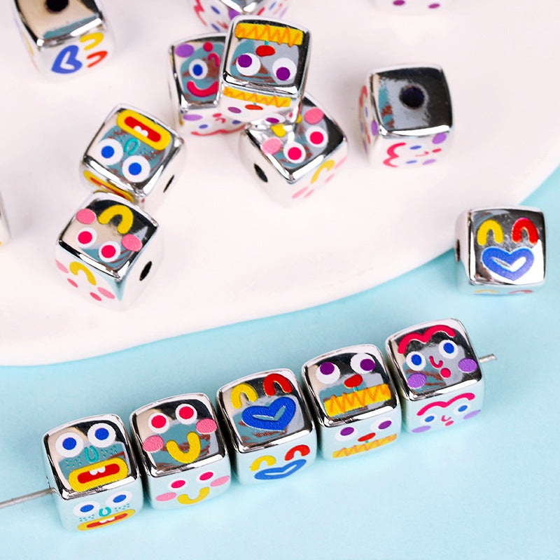 Cartoon Metallic Color Expression Acrylic Square Beads 14mm 10pcs