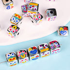 Cartoon Metallic Color Expression Acrylic Square Beads 14mm 10pcs