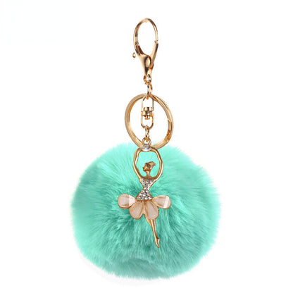 Pom Pom Keychain Alloy Ballet Girl Gold Tone with Rhinestones 9