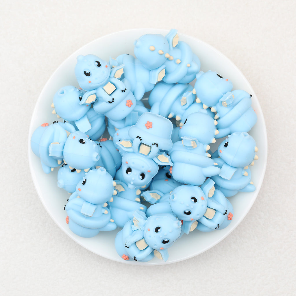  3D Blue Dragon Flower Pot Silicone Focal Beads 20Pcs 2