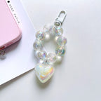 Crystal Bubble Heart Beaded Keychain Glass Iridescent Pink 7