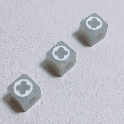 Painted Round Square Acrylic Beads 14mm 21mm Clover Pattern Enamel 10pcs 8