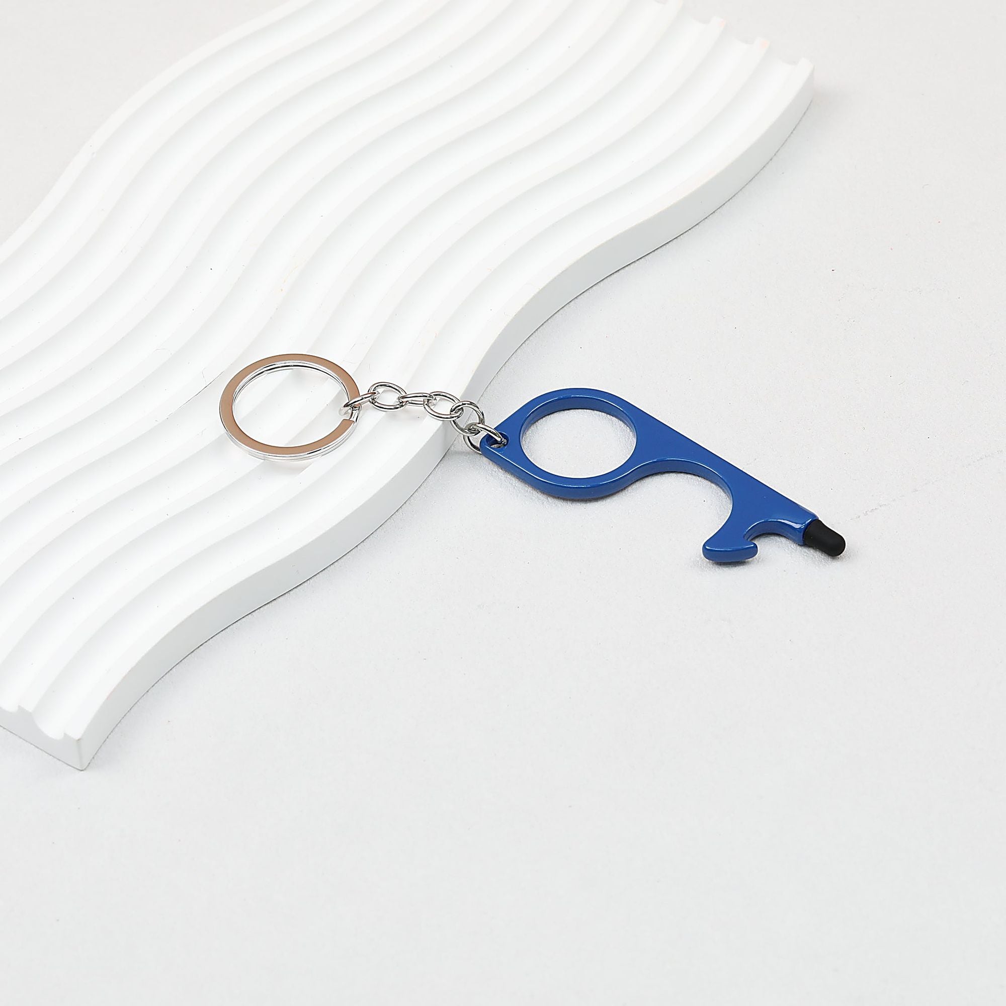 No Touch Door Opener Touchscreen Keychain Multifunctional Alloy - Blue