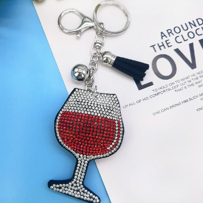Diamond Wine Glass Keychain Red Crystal Zinc Alloy Sparkling Charm 2