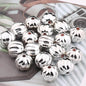 Christmas Printed Round Acrylic Beads 16mm Gold Pumpkin Design