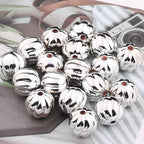 Christmas Printed Round Acrylic Beads 16mm Gold Pumpkin Design 5
