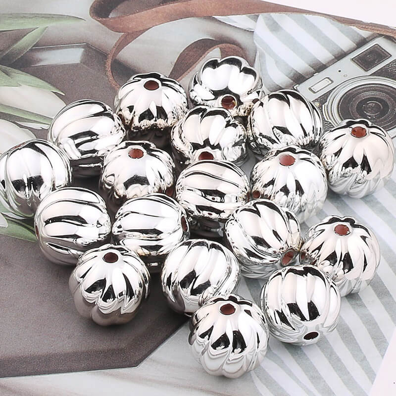 Christmas Printed Round Acrylic Beads 16mm Gold Pumpkin Design 5