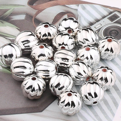 Christmas Printed Round Acrylic Beads 16mm Gold Pumpkin Design 5