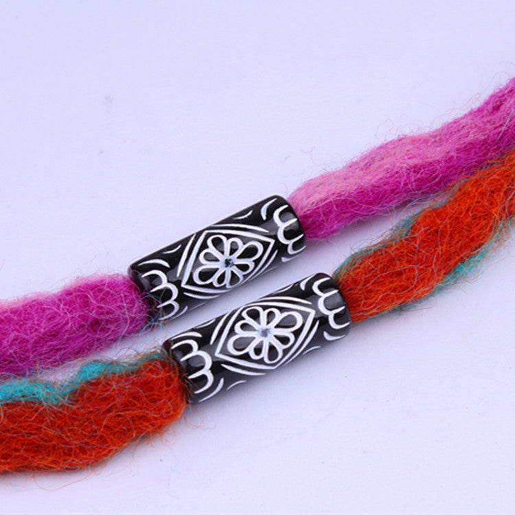 Vintage Patterned Tube Acrylic Beads 26mm Black White Floral 100pcs 3