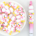  3D Pink Bow White Duck Silicone Focal Beads 20Pcs
