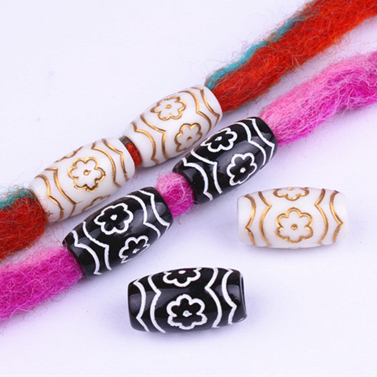 Small Flower Pattern Barrel Acrylic Beads 20mm Plastic Dreadlock 100pcs