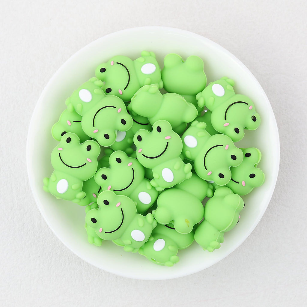 Silicone 3D Focal Beads Frog Pastel Green Rosy Cheeks