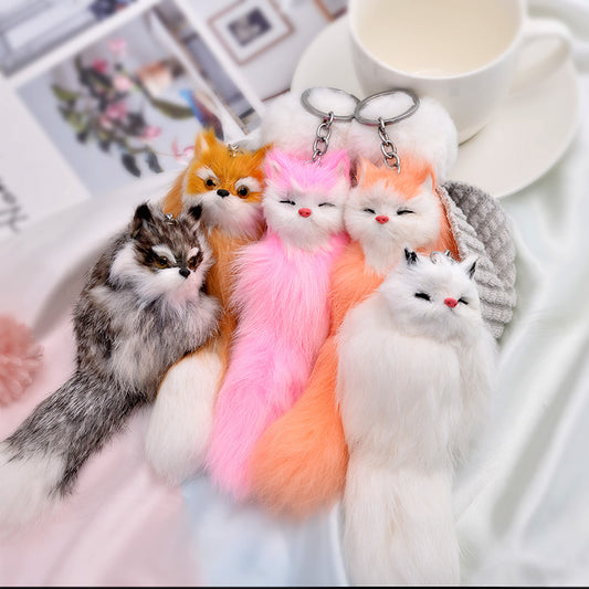 Fashion Plush Fox Keychain Soft Tail Wild Animal Charm
