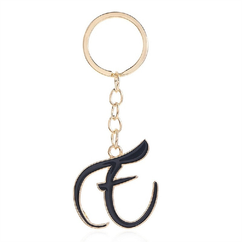 Metal Fashion Letter Keychain Black and Gold Script Design 9