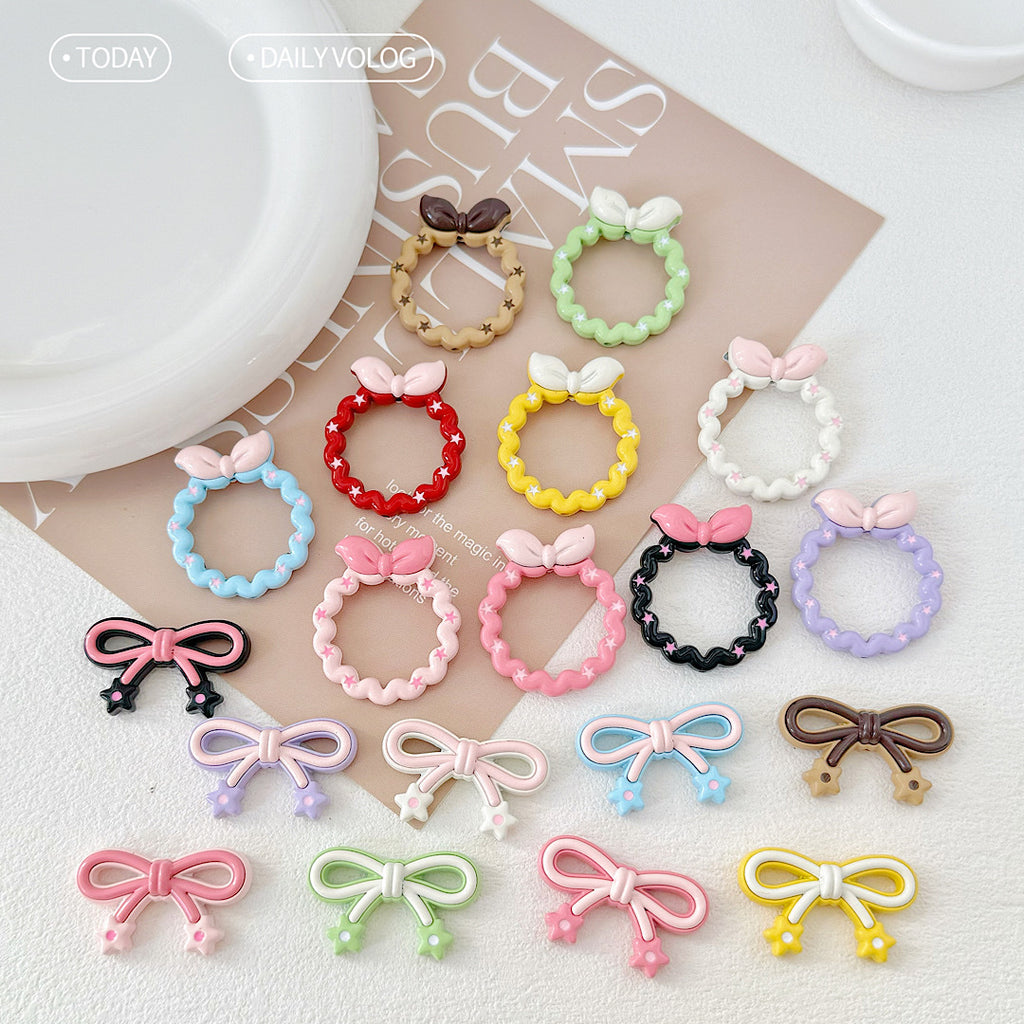 Bow and Star Metal Beads 34mm Painted Pastel Colors 5pcs