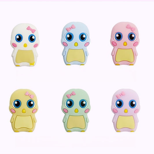 Silicone Focal Beads Little Duck Bowknot Big Eyes Pastel Colors 20pcs