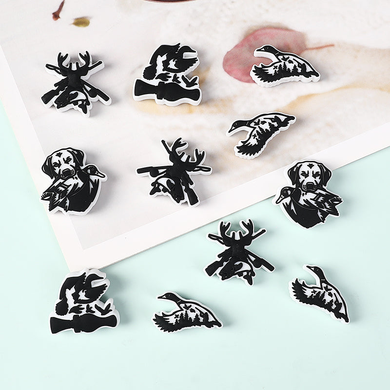 Silicone Focal Beads Hunting Season Black and White Wildlife Silhouettes 20pcs 5