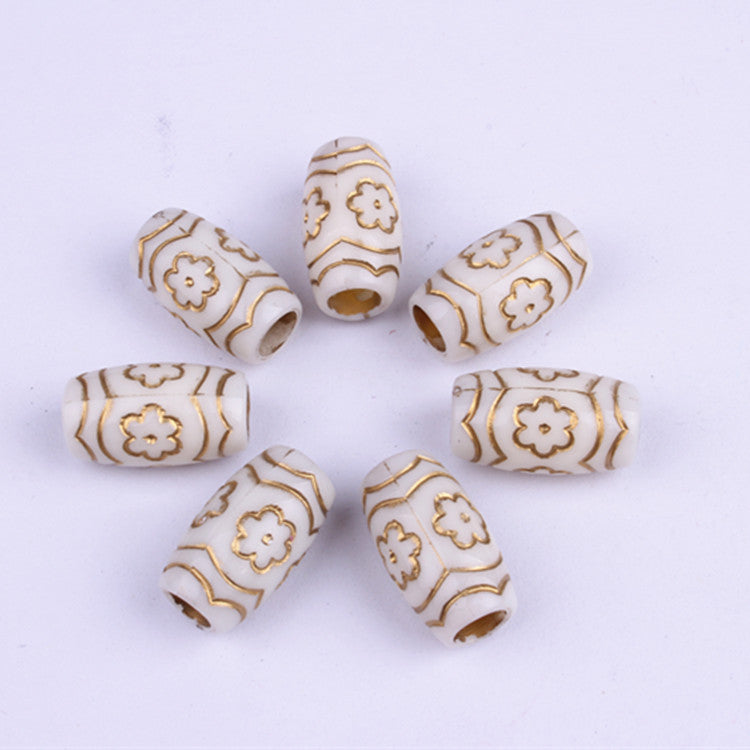 Small Flower Pattern Barrel Acrylic Beads 20mm Plastic Dreadlock 100pcs 3