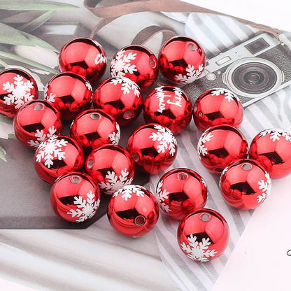 Christmas Printed Round Acrylic Beads 16mm Gold Pumpkin Design