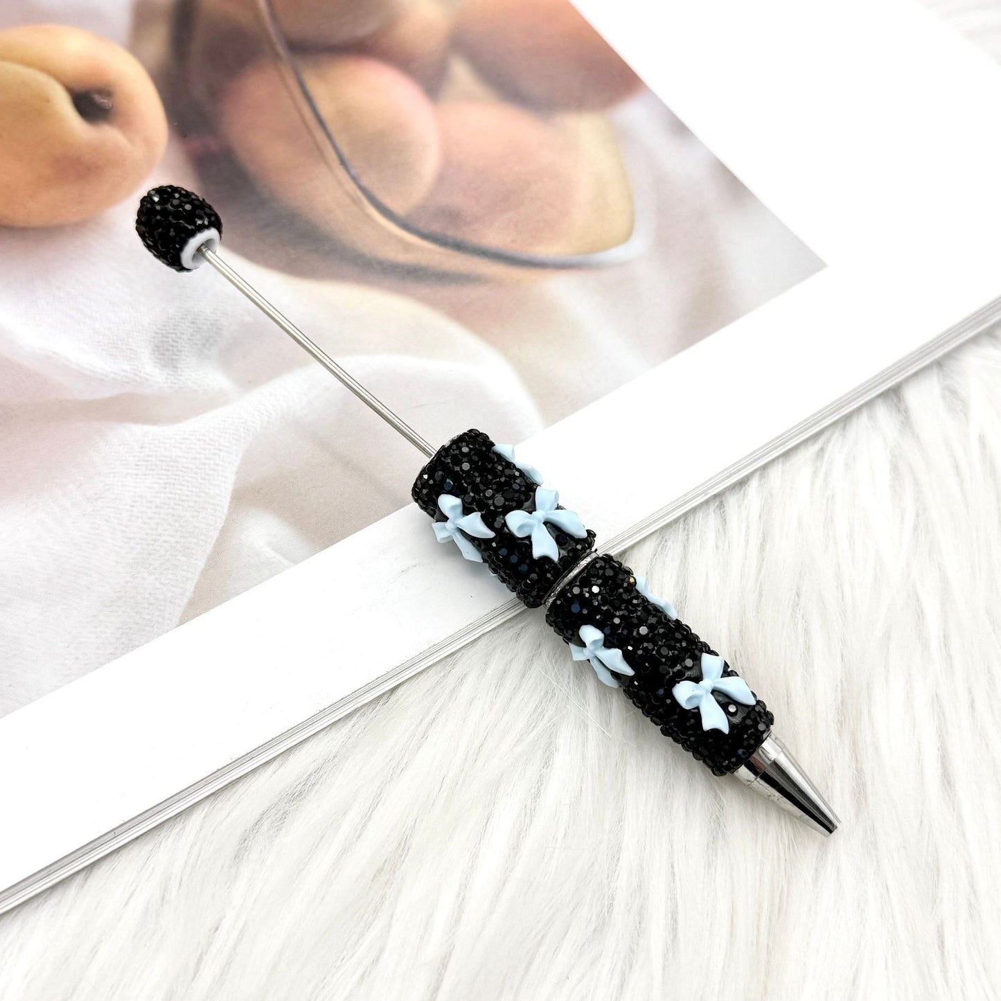 Beadable Pen with Rhinestone Bow Decoration 23