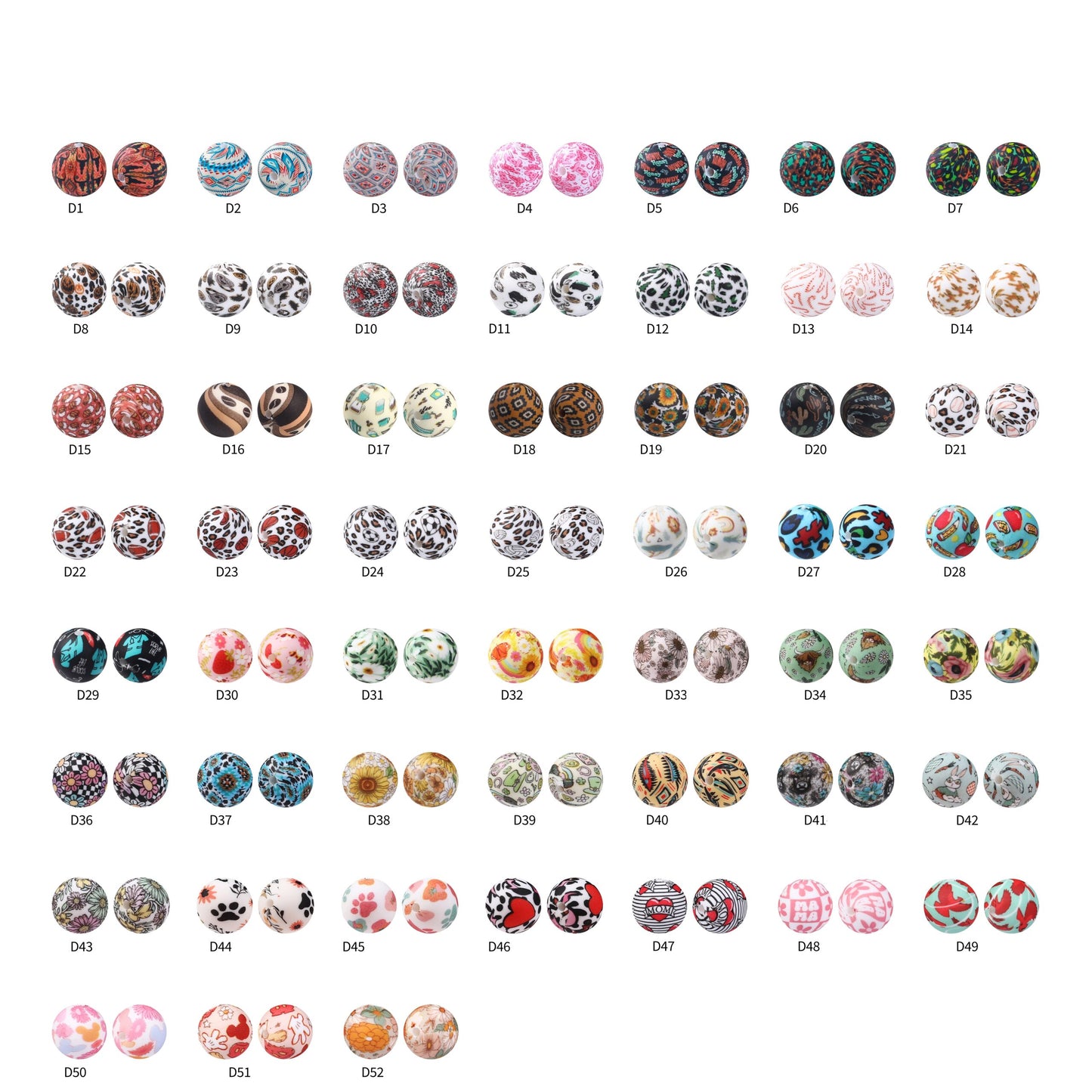 15mm Silicone Beads Rhombus Printed Design 50pcs 3