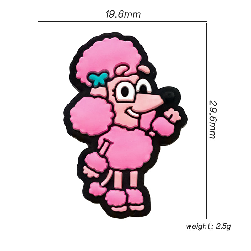 Silicone Focal Beads Pink Curly Dog Winking Poodle Teal Bow 20pcs