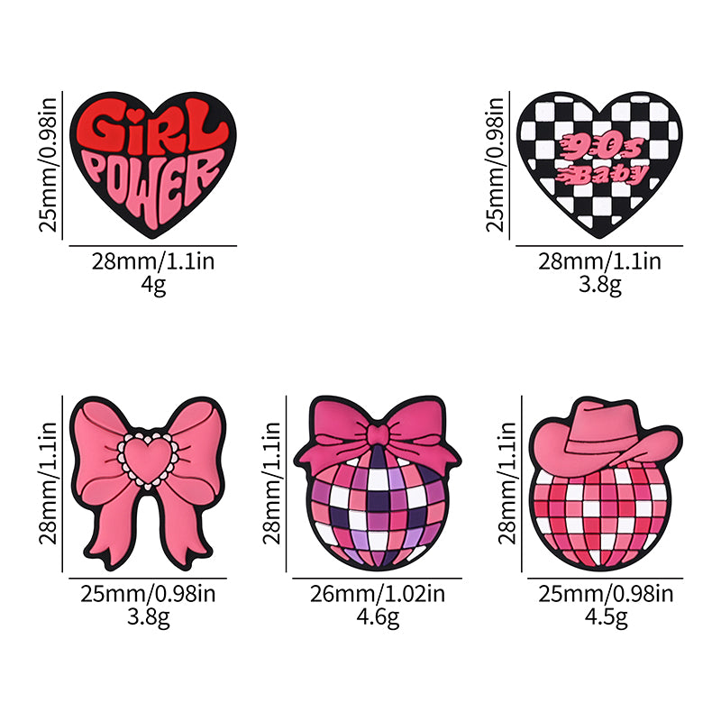 Silicone Focal Beads Pink Theme Heart Bow Disco Ball 20pcs 8