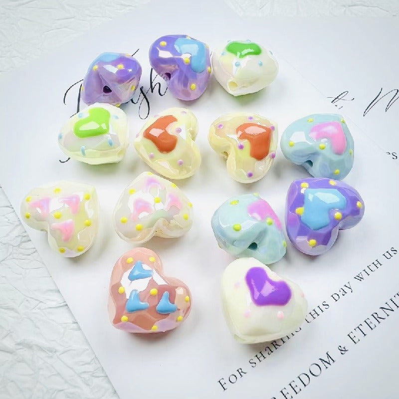 Glow Acrylic Heart Beads Colorful Light In The Dark 2pcs