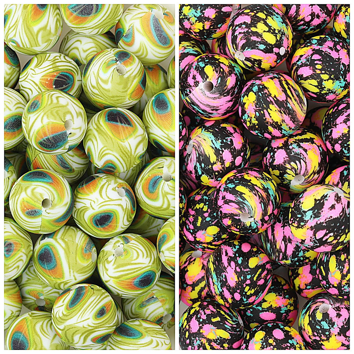 15mm Color Printed Round Silicone Beads 50pcs