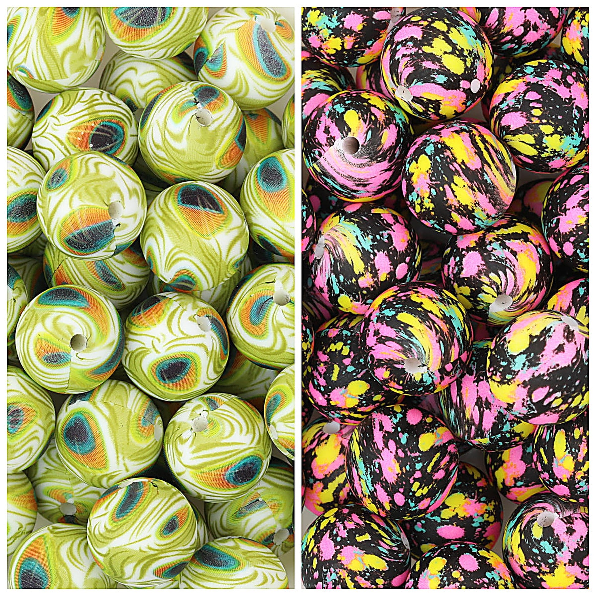15mm Color Printed Round Silicone Beads 50pcs