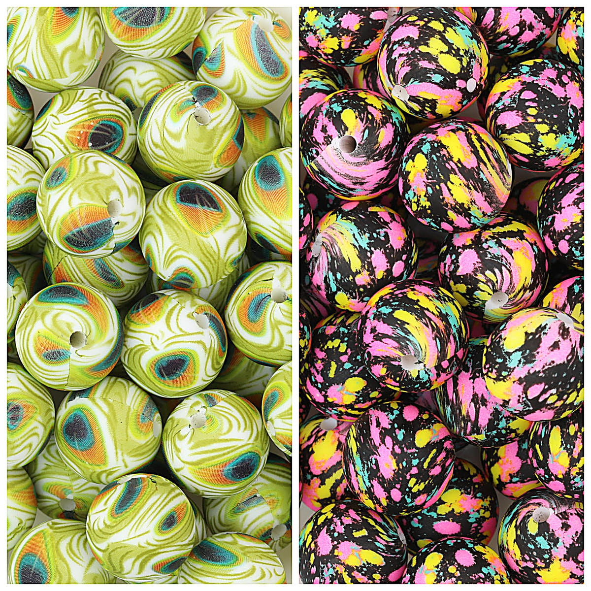 15mm Color Printed Round Silicone Beads 50pcs