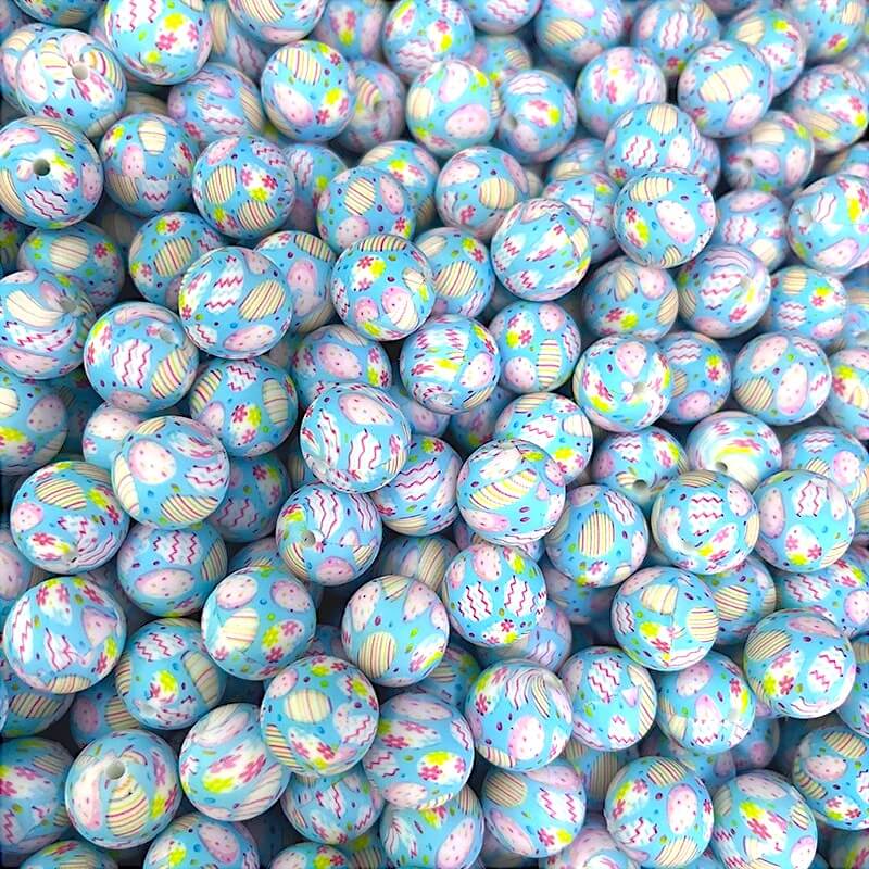 Easter 15mm Silicone Beads Yellow Red Color Egg Printed 50pcs 3