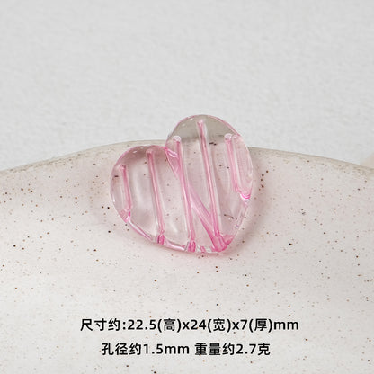 22mm Heart Shaped Transparent Color Stripe Acrylic Beads 50pcs 9