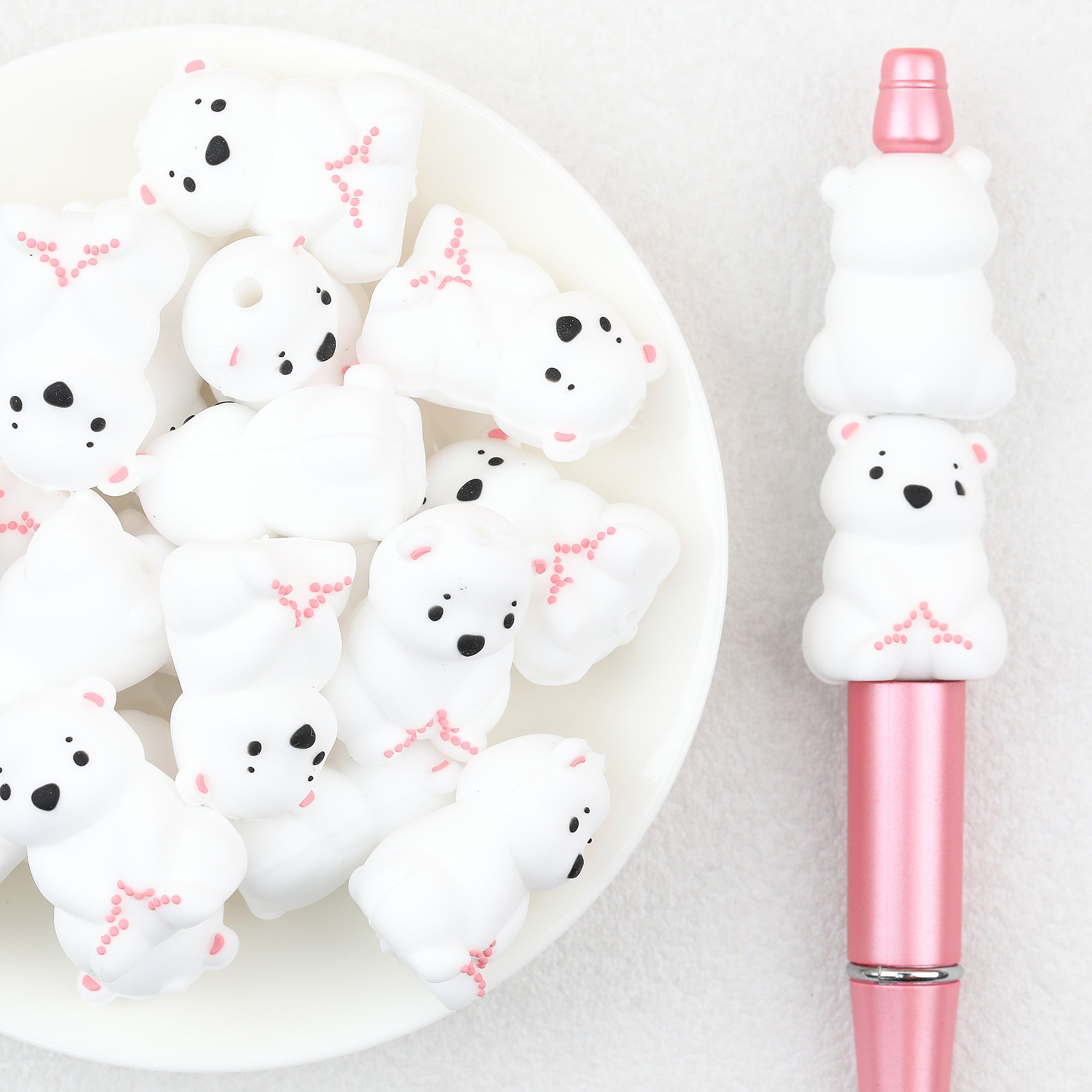 3D Cute Polar Bear Silicone Focal Beads 20Pcs 
