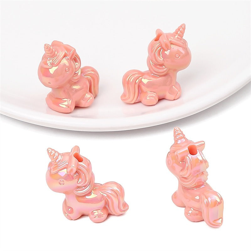 Painted Unicorn Acrylic Beads 25x26mm Pastel Iridescent Shine 4pcs 13