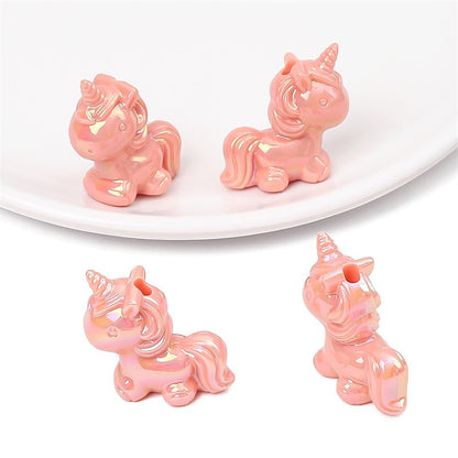 Painted Unicorn Acrylic Beads 25x26mm Pastel Iridescent Shine 4pcs 13
