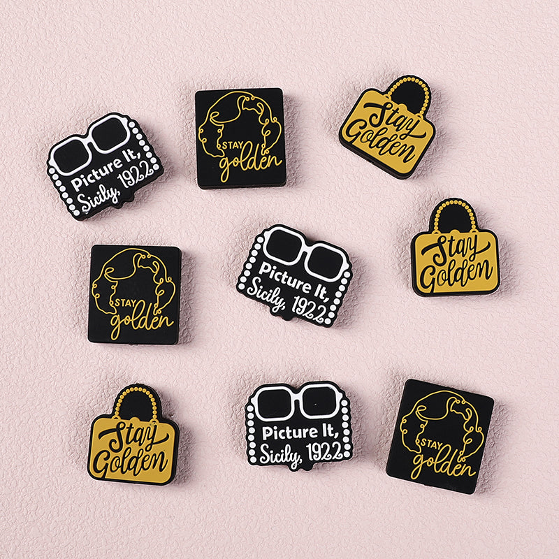 Silicone Focal Beads The Golden Girl Retro Black and Gold Designs 20pcs 4